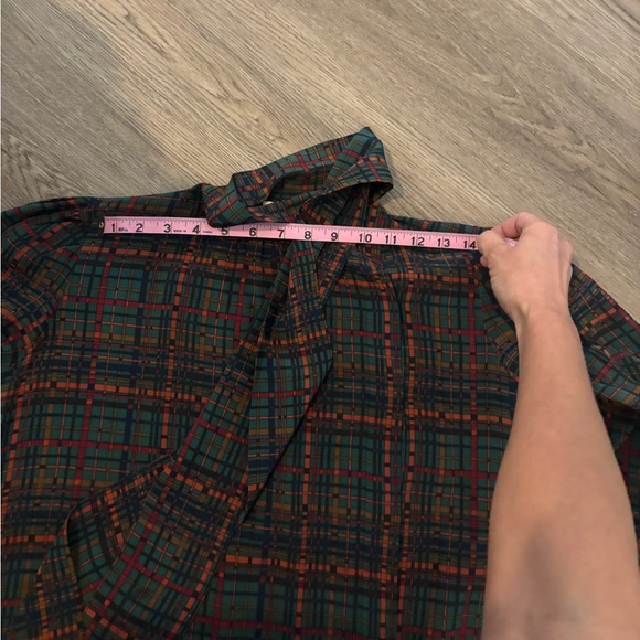 Vintage I. Magnin Plaid Blouse Button Up with Neck Tie Bow - Picture 9 of 9